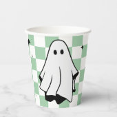 幽霊をテーマにしたハロウィン市松模様に紙カップ 紙コップ (正面)