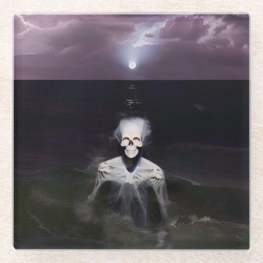 幽霊アットシーオイルペインティング ガラスコースター (正面)