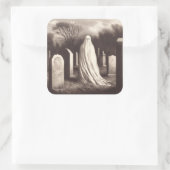 幽霊イン墓地ヴィンテージイラストレーションシール スクエアシール (バッグ)