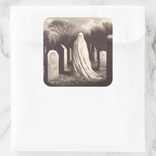 幽霊イン墓地ヴィンテージイラストレーションシール スクエアシール (バッグ)