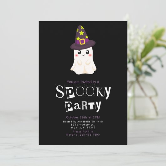 幽霊ウィザードスターズモダンミニマリストハロウィーン 招待状 (スタンド正面)