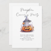 幽霊ウィッチハットカボチャ彫刻パーティー 招待状 (正面/裏面)