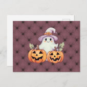 幽霊ウィッチハットカボンプキンスパイダースハロウィーン シーズンポストカード (正面/裏面)