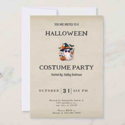 幽霊ウィッチハットスターコーヒヴィンテージハロウィン 招待状 (正面)