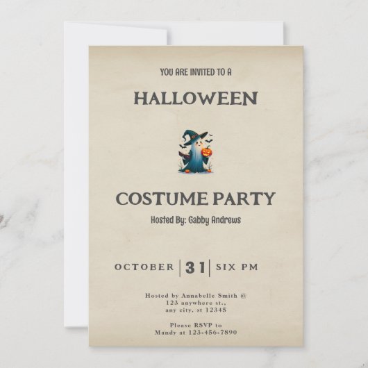 幽霊ウィッチハットブックトームヴィンテージハロウィーン 招待状 (正面)