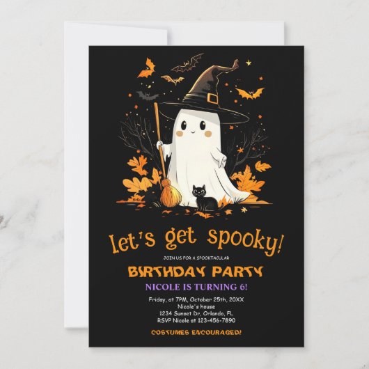 幽霊ウィッチバースデーパーティハロウィーン 招待状 (正面)