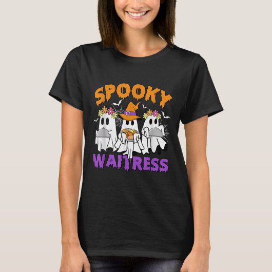 幽霊ウエイトレス ハロウィン おもしろ Tシャツ (正面)