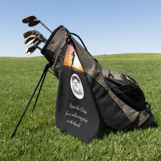 幽霊カニのシルエットとシャドーモノグラム写真 ゴルフタオル (グリーン)