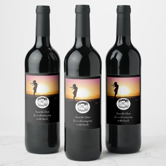 幽霊カニのシルエットとシャドーモノグラム写真 ワインラベル (ボトル)