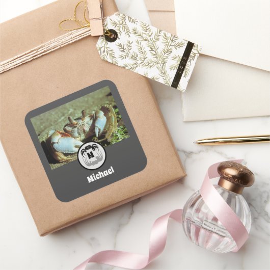 幽霊カニのシルエットと影の名前タグフォト スクエアシール (ギフト)