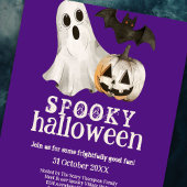 幽霊カボチャこうもり不気味ハロウィンパープル 招待状