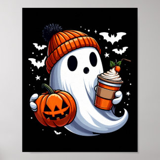 幽霊カボチャのスパイスを飲む男性の女性キッズハロー ポスター
