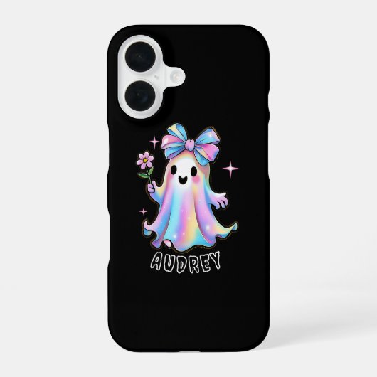 幽霊カラフルデザイン(弓と花) iPhone 16ケース (裏面)