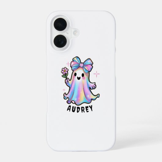 幽霊カラフルデザイン（弓と花） iPhone 16ケース (裏面)