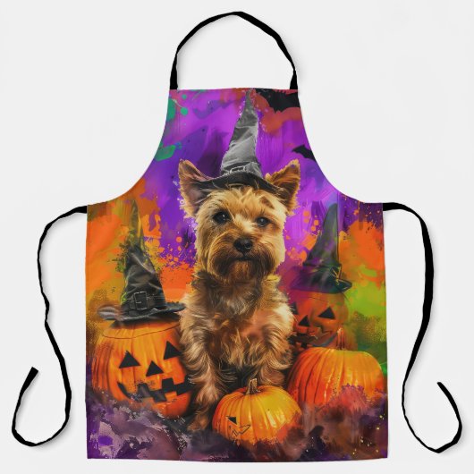 幽霊カルテリアテリア犬ハロウィン魔女カボチャ エプロン (正面)