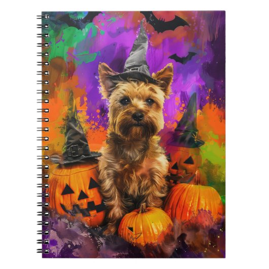 幽霊カルンテリア犬のハロウィン魔女カボチャ ノートブック (正面)