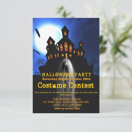 幽霊ガールハロウィ幽霊のよく出るーン衣装パーティーより小さい 招待状 (スタンド正面)