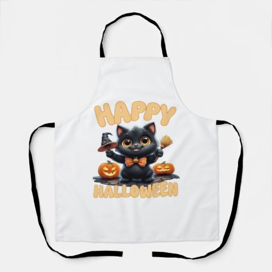 幽霊キャットティー、ハロウィンシャツ不気味、かわいい、ユニーズ エプロン (正面)