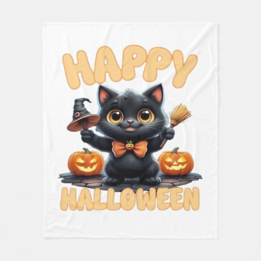 幽霊キャットティー、ハロウィンシャツ不気味、かわいい、ユニーズ フリースブランケット (正面)