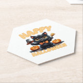 幽霊キャットティー、ハロウィンシャツ不気味、かわいい、ユニーズ ペーパーコースター (アングル)