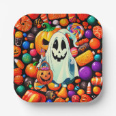 幽霊キャンディハロウィーンかわいい ペーパープレート (正面)