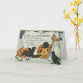 幽霊クロウハロウィーンのカボチャのちょうちんパンプキンブラックキャット カード (黄色い花)