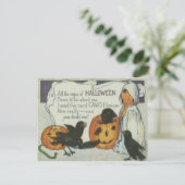 幽霊クロウハロウィーンのカボチャのちょうちんパンプキンブラックキャット ポストカード (スタンド正面)