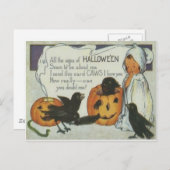 幽霊クロウハロウィーンのカボチャのちょうちんパンプキンブラックキャット ポストカード (正面/裏面)
