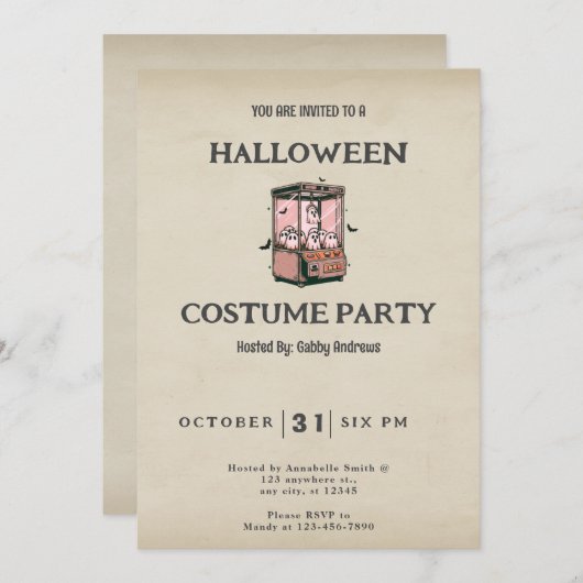 幽霊クローゲームかわいいおもしろいヴィンテージハロウィーン 招待状 (正面/裏面)