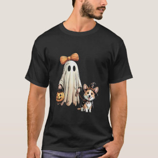 幽霊コーギー犬のハロウィンお化けコスチューム Tシャツ