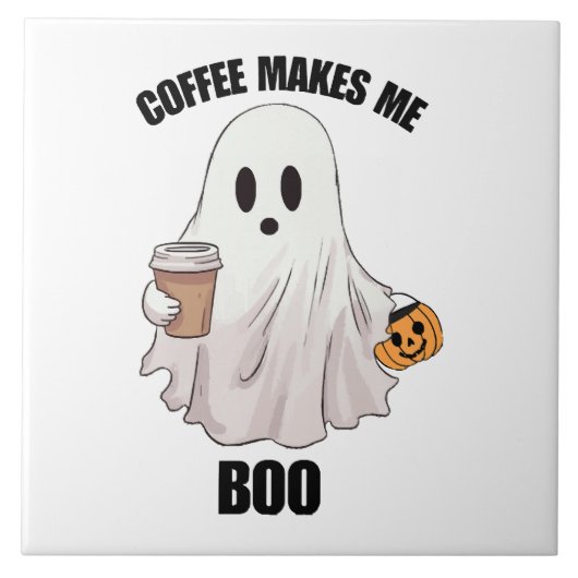 幽霊コーヒーハロウィンおもしろい タイル (正面)