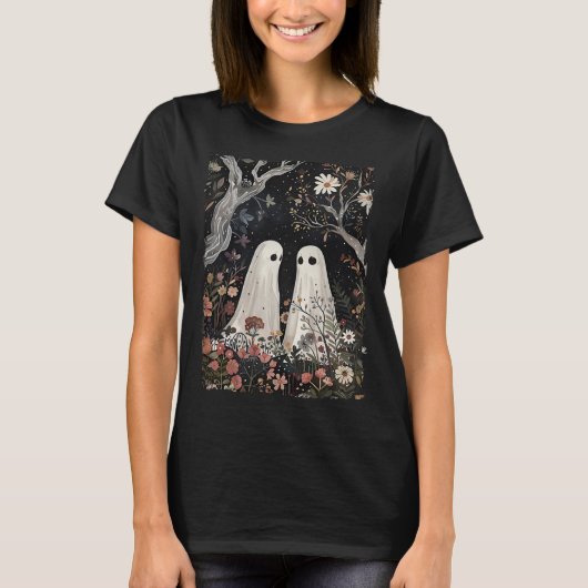 幽霊ザフラワーフォレストハロウィンシーズン不気味中 Tシャツ (正面)
