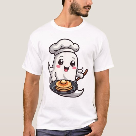 幽霊シェフ � 面白いハロウィンの料理Tシャツ Tシャツ (正面)