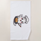 幽霊シェフ – 面白いハロウィーン料理ティー ビーチタオル (正面)