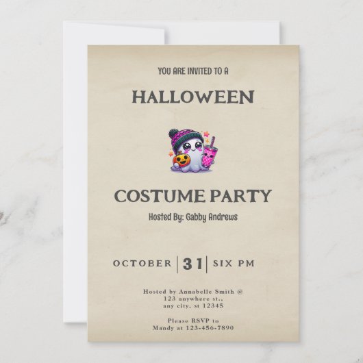 幽霊ジャックオランタンスターズヴィンテージハロウィン 招待状 (正面)