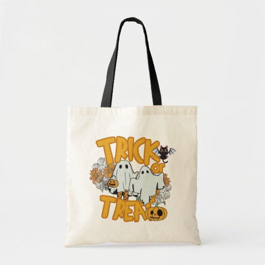 幽霊スカルJack-O' Lanternsトリックまたはトリート トートバッグ (正面)