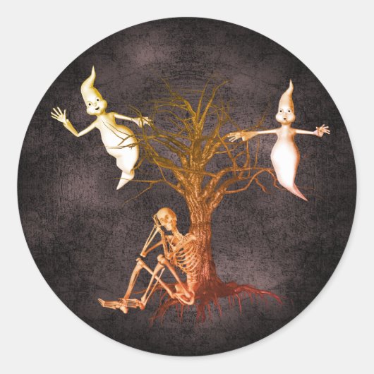 幽霊スケルトンおもしろいハロウィーン ラウンドシール (正面)