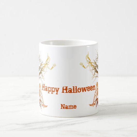 幽霊スケルトンハロウィンおもしろいパーソナライズされた コーヒーマグカップ (中央)