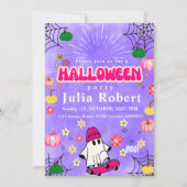 幽霊スケートボードハロウィーンパンプキンパープル 招待状 (正面)