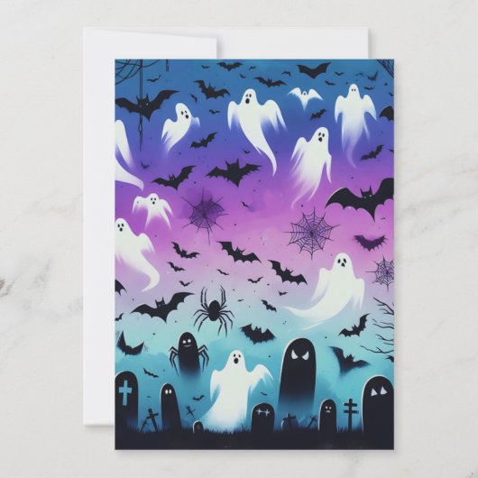 幽霊スパイダーウェッブグレーブパープルブルーハロウィーン 招待状 (裏面)