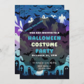 幽霊スパイダーウェッブグレーブパープルブルーハロウィーン 招待状 (正面/裏面)