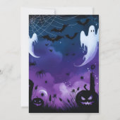 幽霊スパイダーウェブカボンプキンパープルブルーハロウィーン 招待状 (裏面)