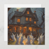 幽霊ズダンスインヤード幽霊のよく出るオブハウスオンハロウィーン 招待状 (正面/裏面)