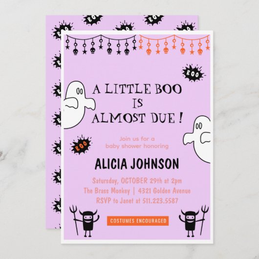 幽霊ズリトルブハロウィーンベイビーシャワー 招待状 (正面/裏面)