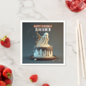 幽霊ダークチョコレートとホワイトチョコレートお誕生日ケーキ- スタンダードカクテルナプキン (インサイチュ)