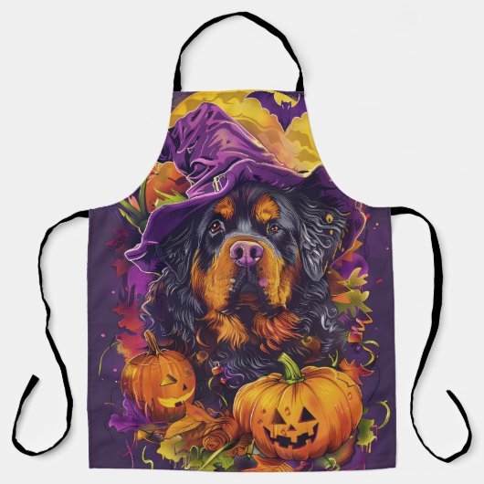 幽霊チベットンマスチフ犬ハロウィン魔女パンプキン エプロン (正面)