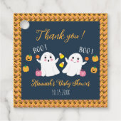 幽霊ツインボーイズ赤ちゃんシャワーありがとうメッセージカード フェイバータグ (正面)