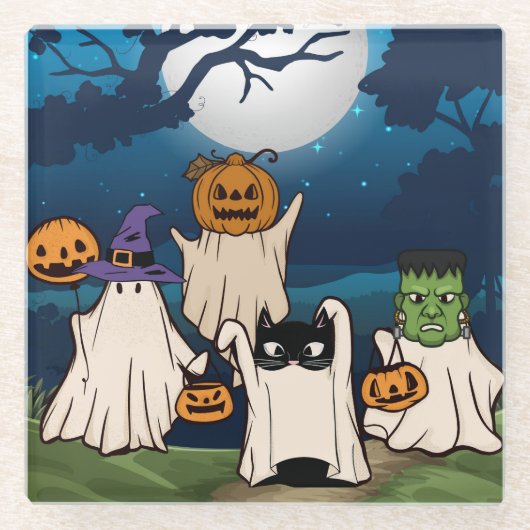 幽霊トリックまたはトレータースグラスコースター ガラスコースター (正面)