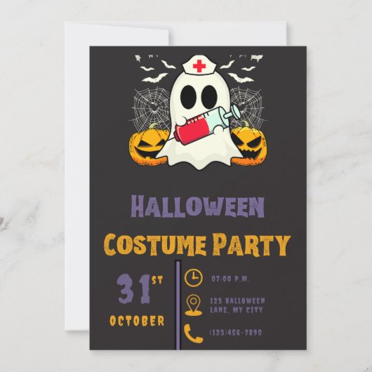 幽霊ナースとVile of Blood Black Halloween 招待状 (正面)