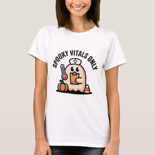 幽霊ナースのハロウィンTシャツ スプーキー バイタル オンリー Tシャツ (正面)